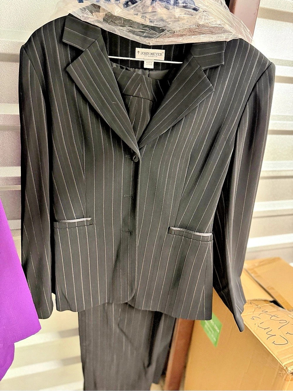 John Meyer Pinstripe suit with pants 30in Black Size 14 Like New